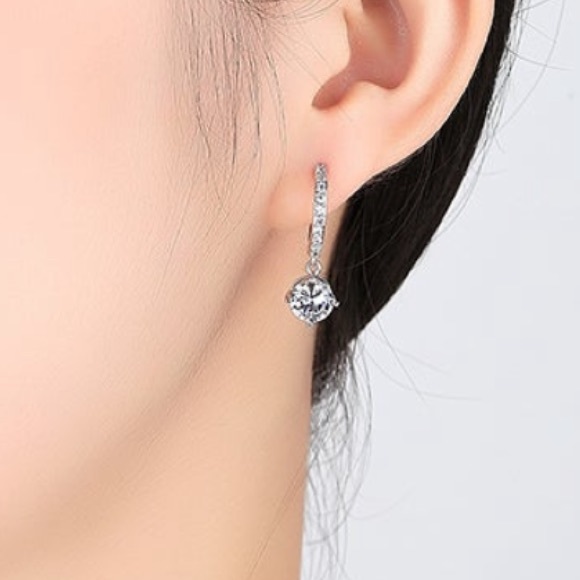 White Gold Plated CZ Earrings - Picture 2 of 2